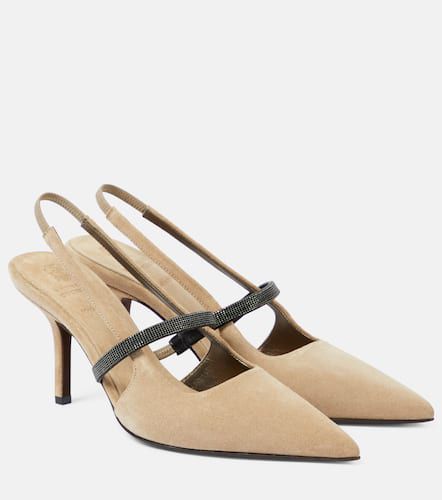 Embellished suede slingback pumps - Brunello Cucinelli - Modalova