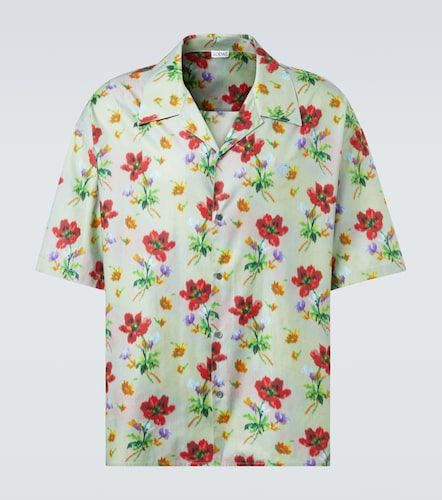 Camicia bowling in twill di cotone e seta con stampa floreale - Loewe - Modalova