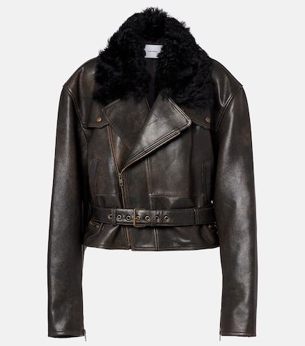 Shearling-trimmed cropped leather biker jacket - Alex Perry - Modalova