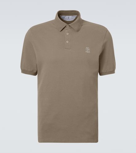 Polo de piqué de algodón con logo - Brunello Cucinelli - Modalova