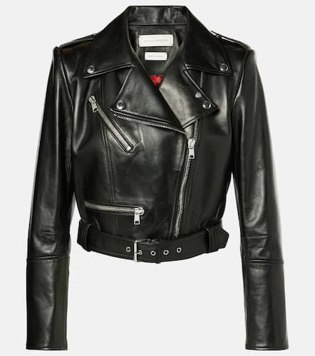 Chaqueta biker cropped de piel - Alexander McQueen - Modalova