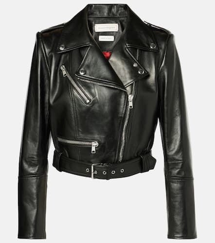 Chaqueta biker cropped de piel - McQueen - Modalova