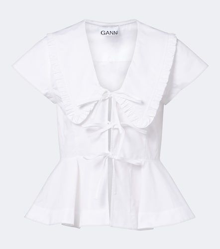 Blusa de popelín de algodón con lazo y peplum - Ganni - Modalova