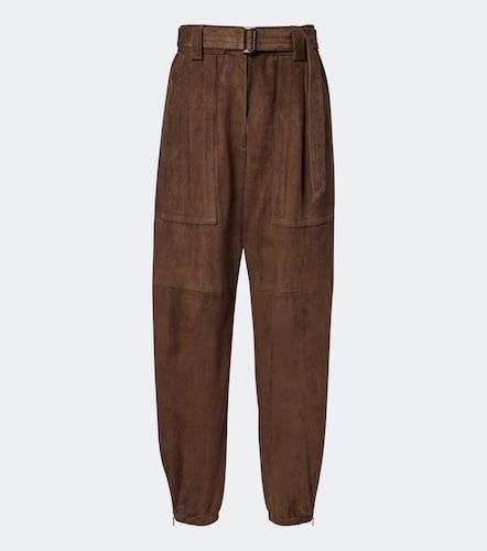 Pantaloni tapered in suede con cintura - Brunello Cucinelli - Modalova