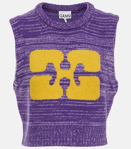 Logo cropped wool-blend sweater vest - Ganni - Modalova