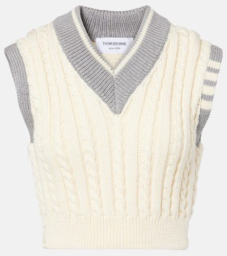 Cropped cable-knit wool sweater vest - Thom Browne - Modalova