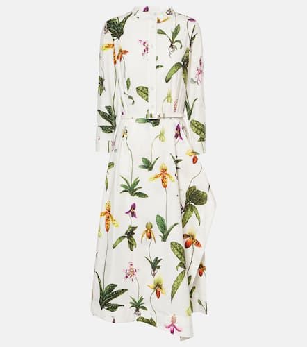 Floral pleated cotton-blend poplin midi dress - Oscar de la Renta - Modalova