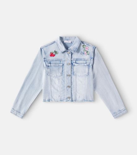 Distressed patch-applique denim jacket - Monnalisa - Modalova
