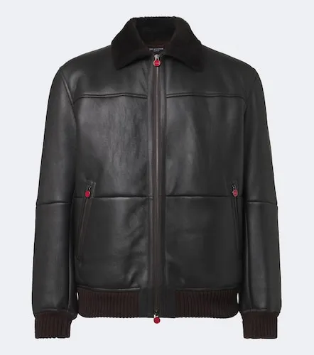 Shearling-trimmed leather bomber jacket - Kiton - Modalova