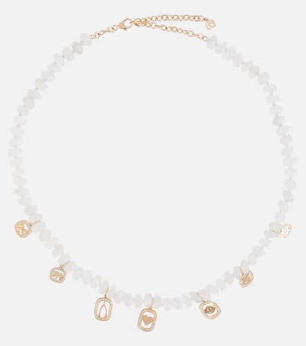 Collar de oro de 14 ct con charms, piedra lunar y diamantes - Sydney Evan - Modalova