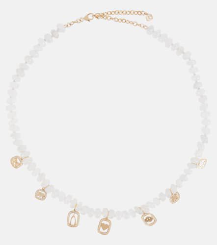 Collar de oro de 14 ct con múltiples charms, piedra lunar y diamantes - Sydney Evan - Modalova