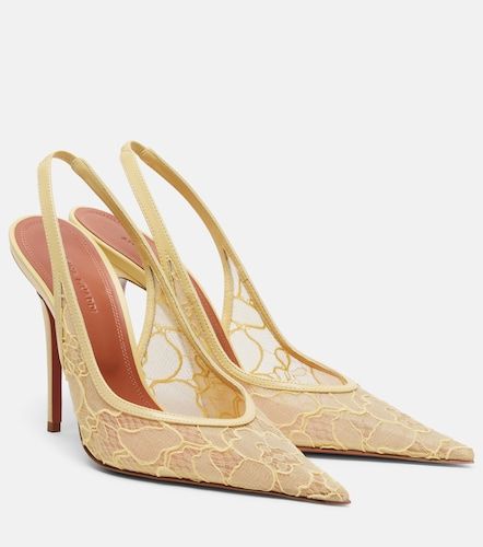 Anok leather-trimmed lace slingback pumps - Amina Muaddi - Modalova