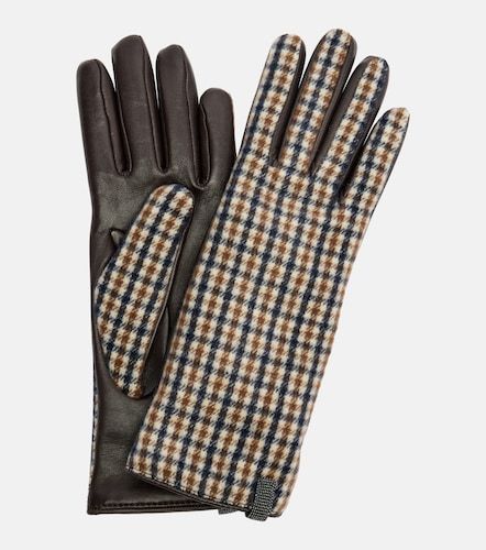 Monili checked virgin wool and leather gloves - Brunello Cucinelli - Modalova
