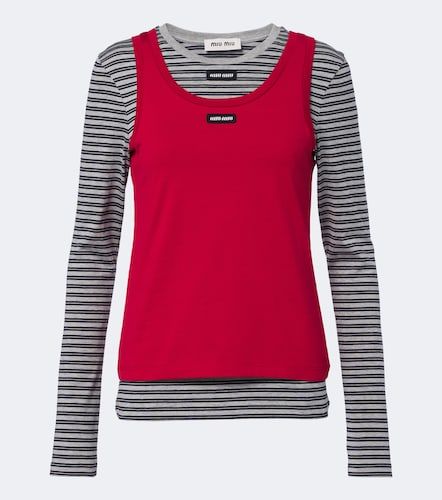 T-shirt in jersey di cotone a righe - Miu Miu - Modalova