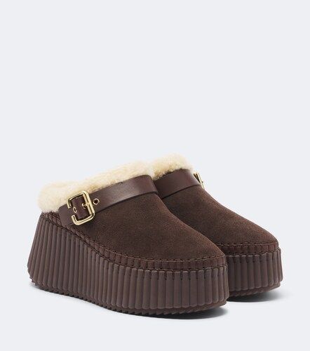 Nama shearling-lined suede platform mules - Chloe - Modalova
