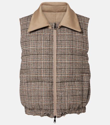 Checked leather-trimmed down vest - Brunello Cucinelli - Modalova
