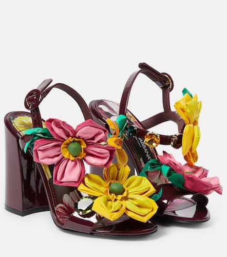 Sandalias de piel con apliques florales - Dolce&Gabbana - Modalova