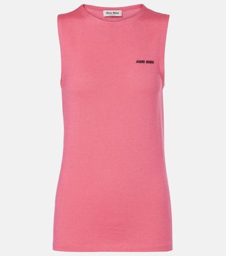 Top in cashmere e seta con logo - Miu Miu - Modalova