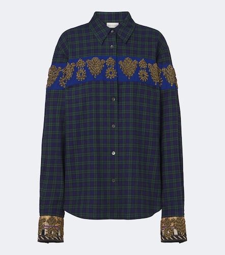 Checked embroidered cotton flannel shirt - Dries Van Noten - Modalova
