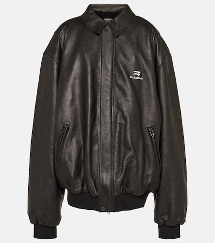 Oversized leather bomber jacket - Balenciaga - Modalova