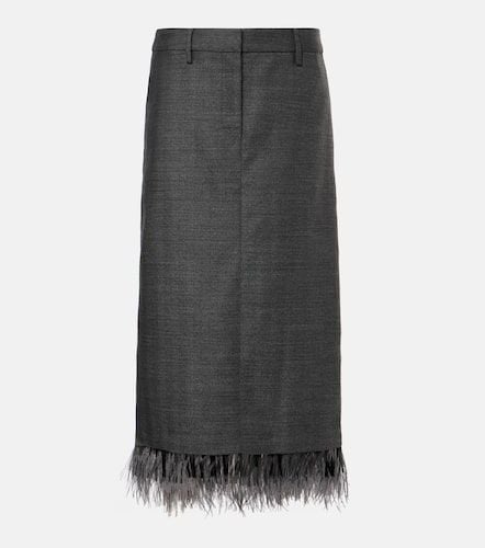 Feather-trimmed virgin wool midi skirt - Brunello Cucinelli - Modalova