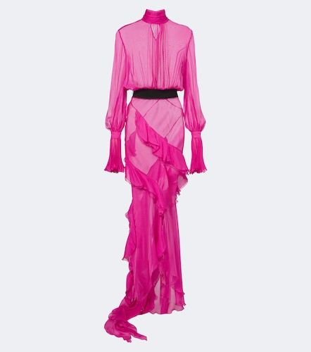 Belted ruffled sheer silk gown - Roberto Cavalli - Modalova
