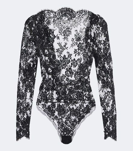 Sheer cotton-blend lace bodysuit - Saint Laurent - Modalova
