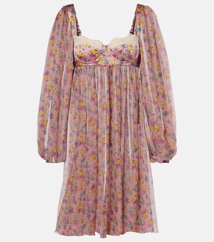Miniabito in chiffon di misto cotone e seta con pizzo floreale - Dolce&Gabbana - Modalova