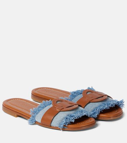 Bell leather-trimmed denim slides - Moncler - Modalova