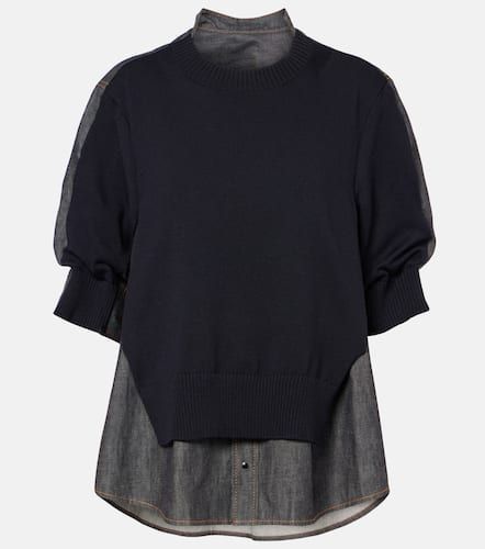 Denim and cotton-blend sweater - Sacai - Modalova