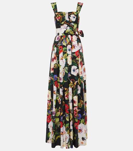 Abito lungo in cotone con stampa floreale - Dolce&Gabbana - Modalova