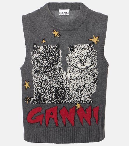 Logo intarsia wool-blend sweater vest - Ganni - Modalova