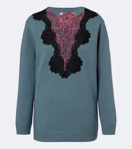 Lace-trimmed virgin wool sweater - Valentino Garavani - Modalova