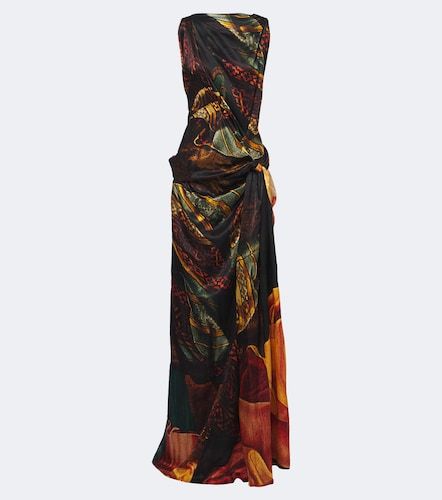 Abito lungo in raso di seta con stampa - Dries Van Noten - Modalova