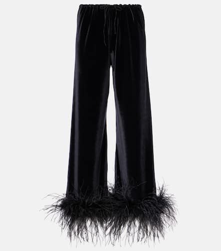 OsÃ©ree Feather-trimmed velvet wide-leg pants - Oseree - Modalova