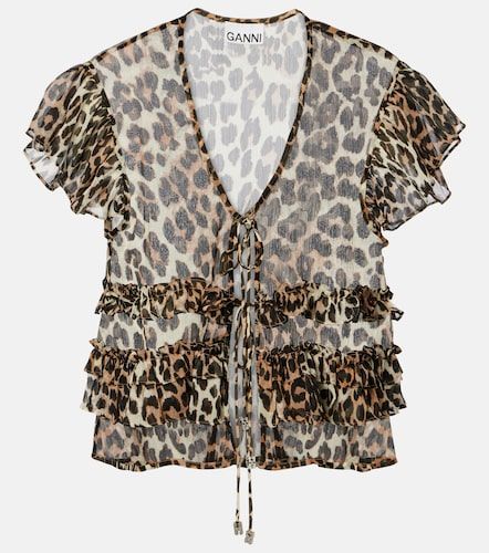 Blusa de chifón con estampado de leopardo - Ganni - Modalova