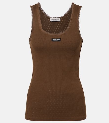 Tank top in cotone pointelle con pizzo - Miu Miu - Modalova