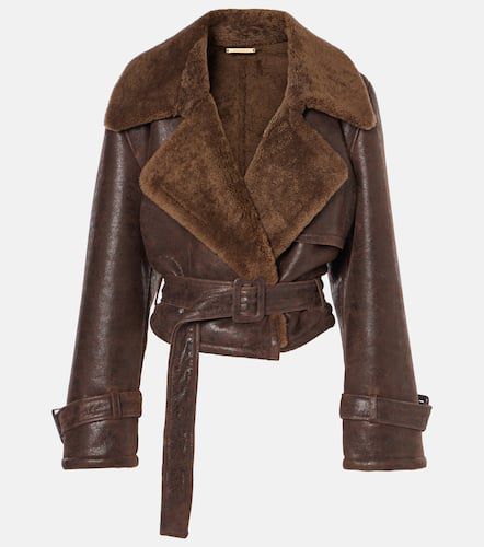 Hatti shearling-trimmed leather jacket - Nour Hammour - Modalova