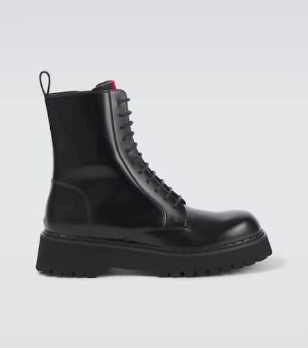 Web Stripe leather combat boots - Gucci - Modalova