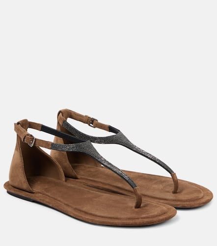 Embellished suede thong sandals - Brunello Cucinelli - Modalova