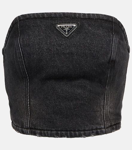 Prada Top cropped di jeans con logo - Prada - Modalova