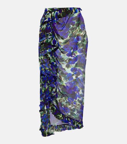 Floral ruffle-trimmed satin midi skirt - Dries Van Noten - Modalova