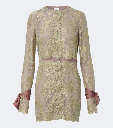 Silk-trimmed lace minidress - Saint Laurent - Modalova