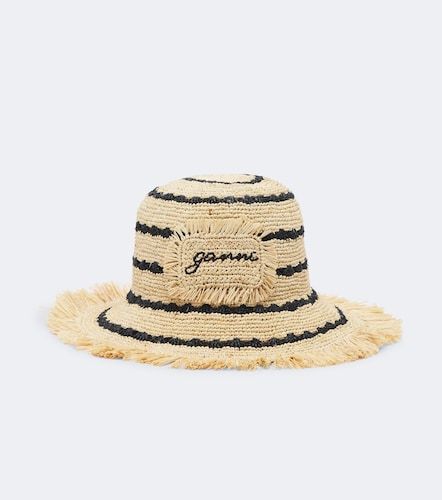 Cappello da pescatore in rafia a righe - Ganni - Modalova
