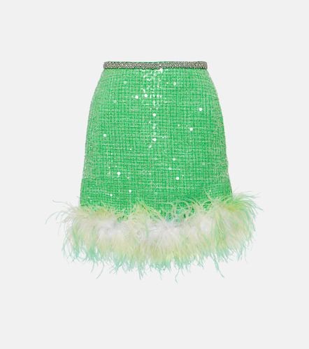 Feather-trimmed sequined bouclÃ© miniskirt - Self-Portrait - Modalova