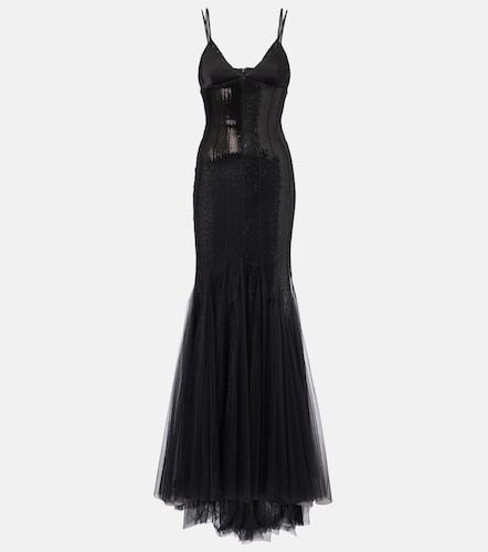 Abito lungo in tulle e raso con paillettes - David Koma - Modalova