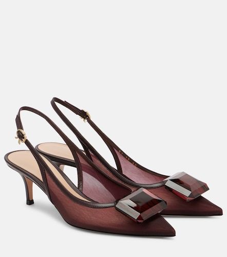 Leather-trimmed mesh slingback pumps - Gianvito Rossi - Modalova