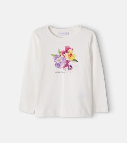 Camiseta de algodón estampada adornada - Monnalisa - Modalova