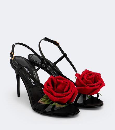 Floral-applique satin slingback sandals - Dolce&Gabbana - Modalova