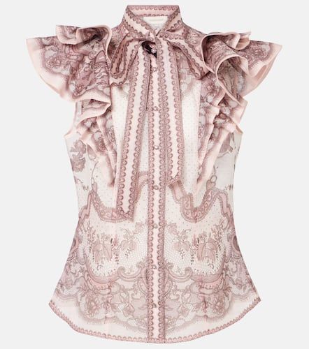 Crush embroidered ruffled linen and silk top - Zimmermann - Modalova